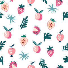 Fruit seamless pattern. Delicious sweet food. Perfect for printing, menus and restaurants, textiles, wrapping paper.  Hand drawn vector illustration