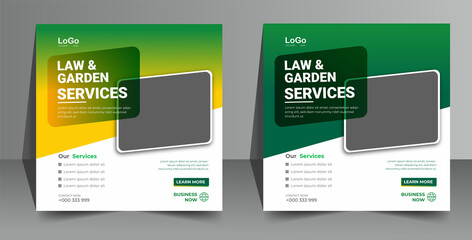 Lawn and gardening services social media post or instagram post web banner design