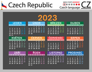 Czech horizontal pocket calendar for 2023. Week starts Monday