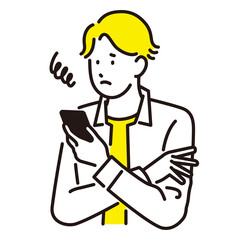 困った表情でスマホを見ている男性
