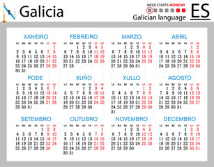 Galician horizontal pocket calendar for 2023. Week starts Monday