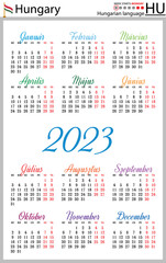 Hungarian vertical pocket calendar for 2023. Week starts Monday
