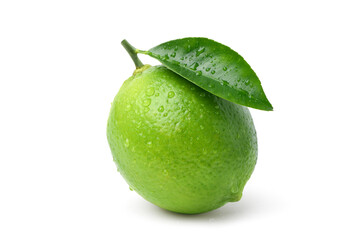 Natural fresh lime with water droplets  isolated on white background. Clipping path.