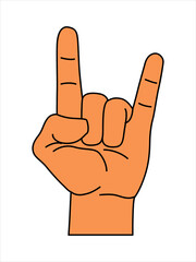 Vector cartoon hand shows a goat gesture. Rock symbol. Concept of coolness. Cool, party, respect, communication icon. 
Vector illustration.
