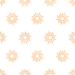 White seamless pattern with orange hand drawn suns.