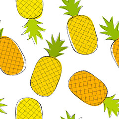 Print. Bright vector pattern with pineapples. Summer background with pineapples. Fabric, paper