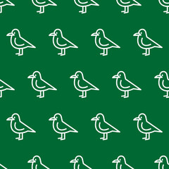 White outline pigeon seamless pattern with green background.