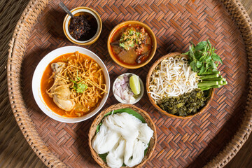 Khao soi gai. Thai coconut milk curry noodles- Northeast Food of Thailand