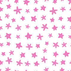 Pink starfish seamless pattern with white background.