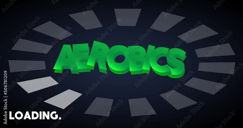 Poster aerobics text with loading, downloading, uploading bar indicator. download, upload on computer scree