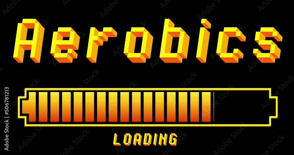 Poster aerobics text with loading, downloading, uploading bar indicator. download, upload on computer scree