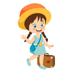 Cute little girl cartoon with suitcase