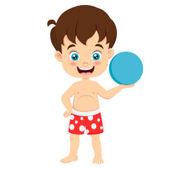 Cute little boy cartoon holding beach ball