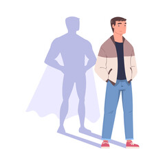 Shadow of Man Superhero Character Standing and Smiling Vector Illustration