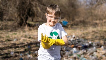 Boy at plastic garbage collection
