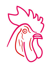 Chicken rooster symbol. Cock head line icon. Farm animal linear drawn vector illustration.