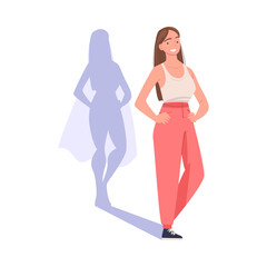 Obraz na płótnie Canvas Shadow of Woman Superhero Character Standing and Smiling Vector Illustration