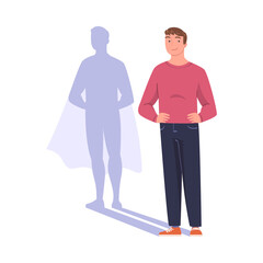 Shadow of Man Superhero Character Standing and Smiling Vector Illustration