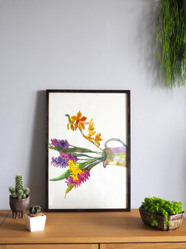 abstract orchid mind art spiritual watercolor painting illustration design drawing in picture photo frame decoration warm home gallery background