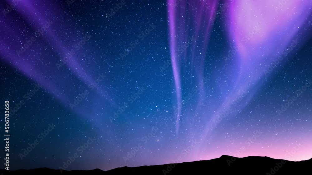 Wall mural aurora purple and milky way galaxy over horizon loop