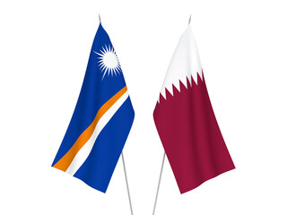 National fabric flags of Qatar and Republic of the Marshall Islands isolated on white background. 3d rendering illustration.