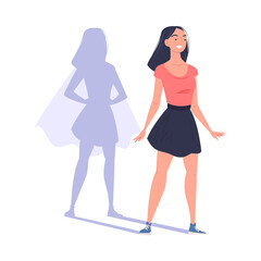 Shadow of Woman Superhero Character Standing and Smiling Vector Illustration