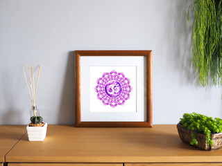 violet purple crown chakra mandala abstract mind art spiritual watercolor painting illustration design drawing in picture photo frame decoration warm home gallery background