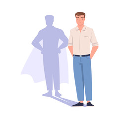 Shadow of Man Superhero Character Standing and Smiling Vector Illustration
