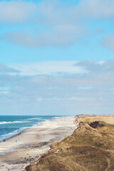 Fototapeta na wymiar Danish North sea coast at Sondervig in summer sunlight. High quality photo