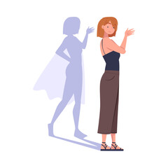Shadow of Woman Superhero Character Standing and Smiling Vector Illustration