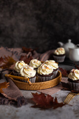 Delicious homemade cupcakes with white cream and berry filling