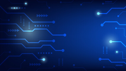 Hi-tech digital circuit board. AI pad and electrical lines connected on blue lighting background. futuristic technology design element concept