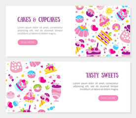 Sweets Hand Drawn Design with Cake and Ice Cream Dessert Vector Template