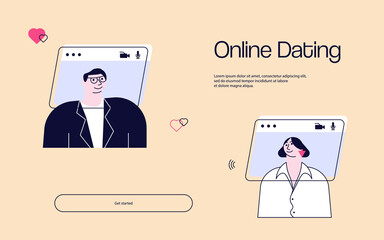 Landing web page template of virtual dating on video call