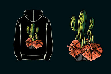 Streetwear Graphic Design Illustration Cactus and Flower