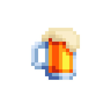 Beer mug pixel art icon isolated vector illustration. Element design stickers, logo, mobile app, menu. 8-bit sprite.