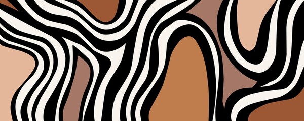 Creative minimalist hand painted Abstract art background with brawn stain and black abstract line shape. Design for wall decoration, postcard, poster or brochure. Modern card for decorative design