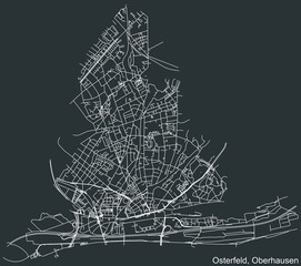 Detailed negative navigation white lines urban street roads map of the OSTERFELD BOROUGH of the German regional capital city of Oberhausen, Germany on dark gray background