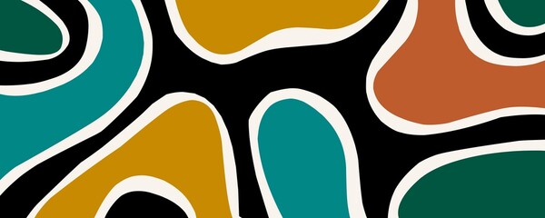 Creative minimalist hand painted Abstract art background with brawn stain and black abstract line shape. Design for wall decoration, postcard, poster or brochure. Modern card for decorative design