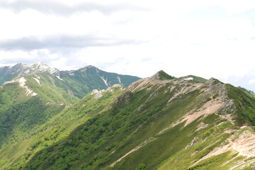 Fototapeta na wymiar the trail course for Mt. Tsubakuro-dake / 燕岳へ続く表銀座縦走路，盛夏の登山道