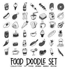 Food Doodle vector icon set. Drawing sketch illustration hand drawn line eps10