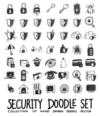 Security Doodle vector icon set. Drawing sketch illustration hand drawn line eps10