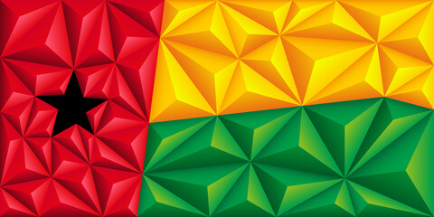 Abstract polygonal background in the form of colorful red, yellow and green stripes. Polygonal flag of Guinea-Bissau.