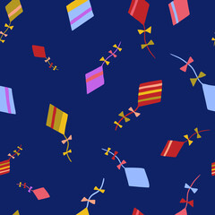 Colorful kite pattern. Vector seamless pattern, can be used for fabrics, wallpaper, web, scrapbooking, card.