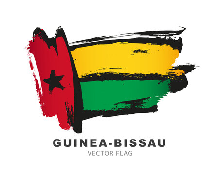 Flag of Guinea-Bissau. Colored brush strokes drawn by hand. Vector illustration isolated on white background.