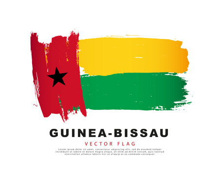 Flag of Guinea-Bissau. Red, yellow and green brush strokes, hand drawn. Vector illustration isolated on white background.