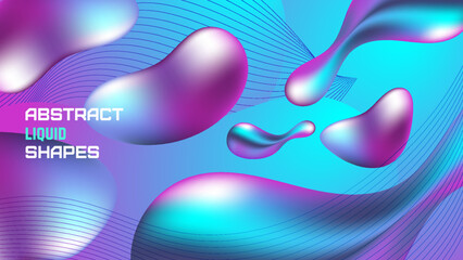 abstract magenta blue violet background with liquid 3d forms