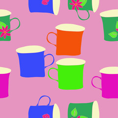 Seamless stylized colored  bowl. Hand drawn.