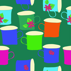 Seamless stylized colored  bowl. Hand drawn.