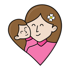 Heart symbol with a combination of child and mother. Unique elements with both love and mother's day themes